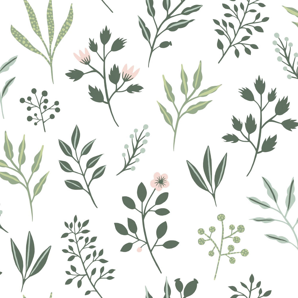 Vintage Flowers - Scandi Florals botanical wallpaper Esta Roll Dark Green  139080