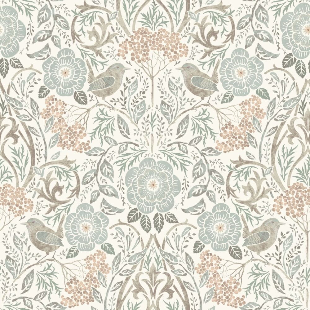 Vintage Flowers - Vintage Birds botanical wallpaper Esta Roll Off White  139294