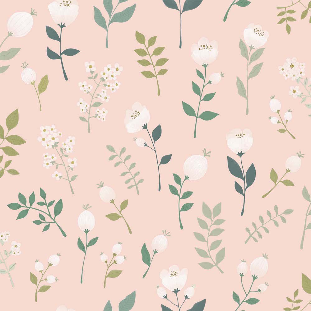 Vintage Flowers - Poppies botanical wallpaper Esta Roll Pink  139340