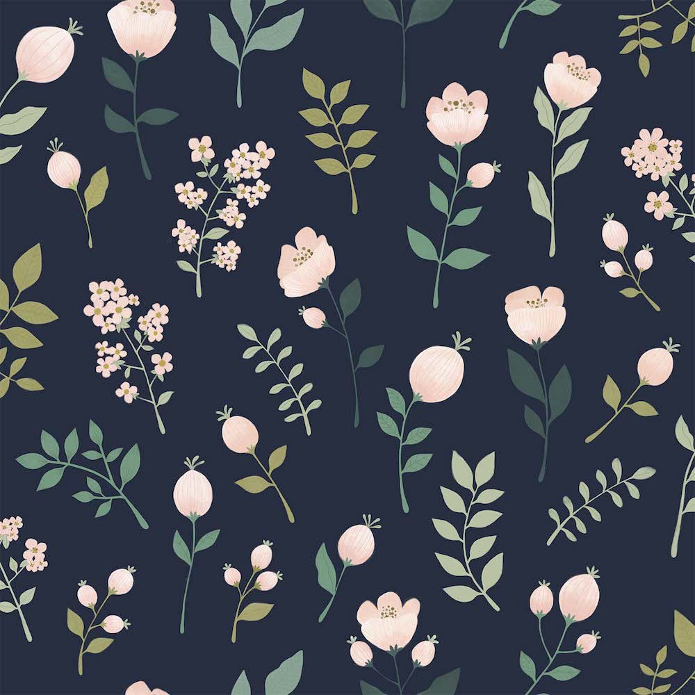 Vintage Flowers - Poppies botanical wallpaper Esta Roll Black  139341