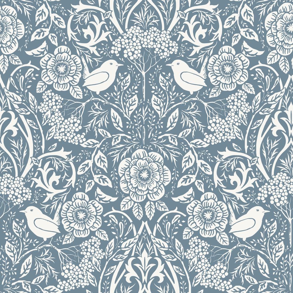 Vintage Flowers - Vintage Birds botanical wallpaper Esta Roll Blue  139477