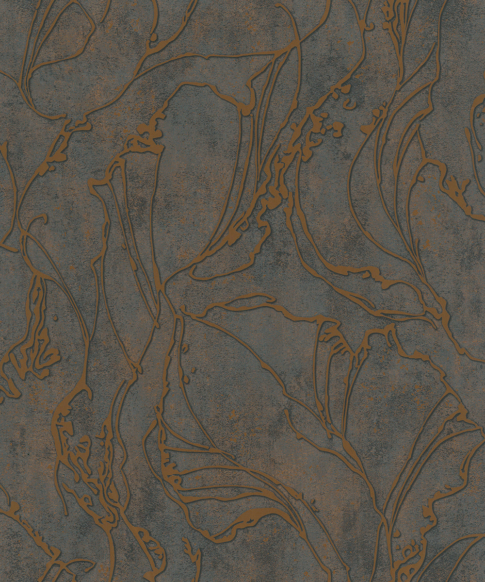 City Glow - Floral Mirage botanical wallpaper Marburg Roll Copper  34256