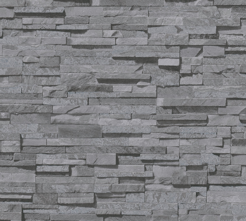 Metropolitan Stories 3 - Stacked Stone industrial wallpaper AS Creation Roll Dark Grey  388163