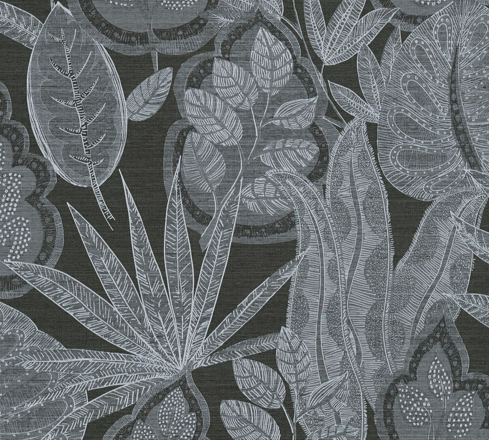 Famous Garden - Exotic Leaves botanical wallpaper AS Creation Roll Black  393461