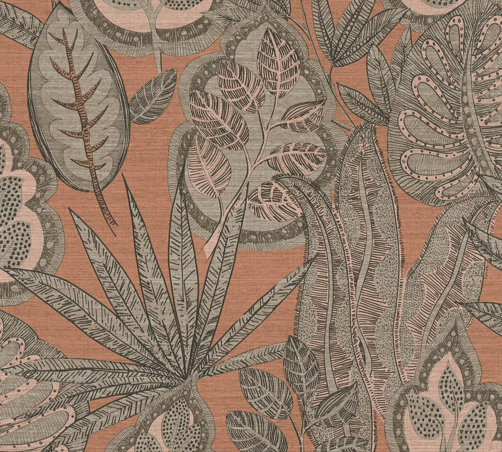 Famous Garden - Exotic Leaves botanical wallpaper AS Creation Roll Orange  393462