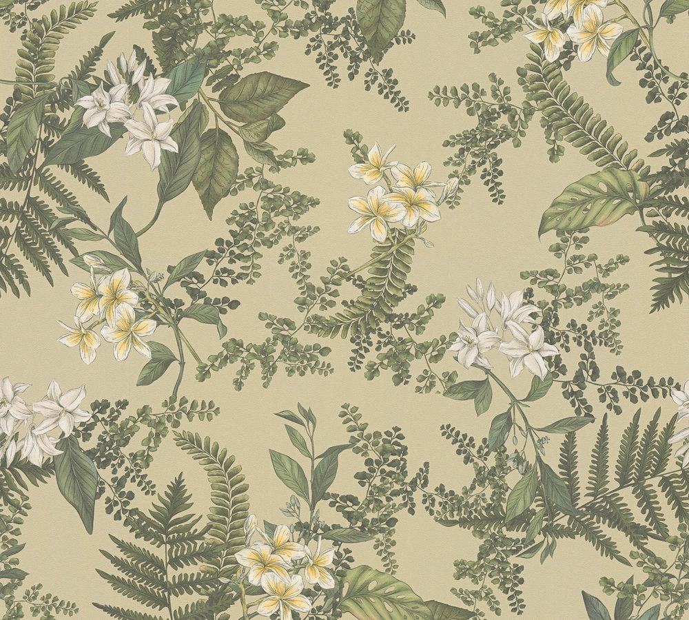 Drawn Into Nature - Flowers & Ferns botanical wallpaper AS Creation Roll Beige  394241