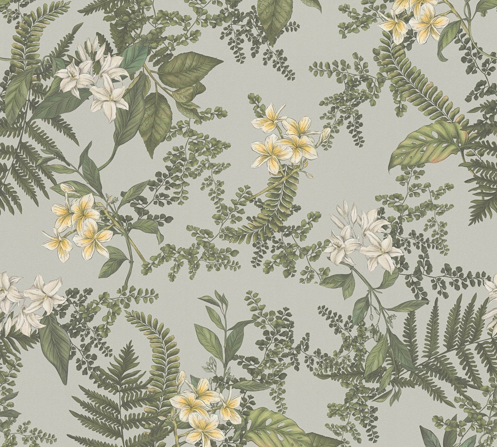 Drawn Into Nature - Flowers & Ferns botanical wallpaper AS Creation Roll Light Blue  394242