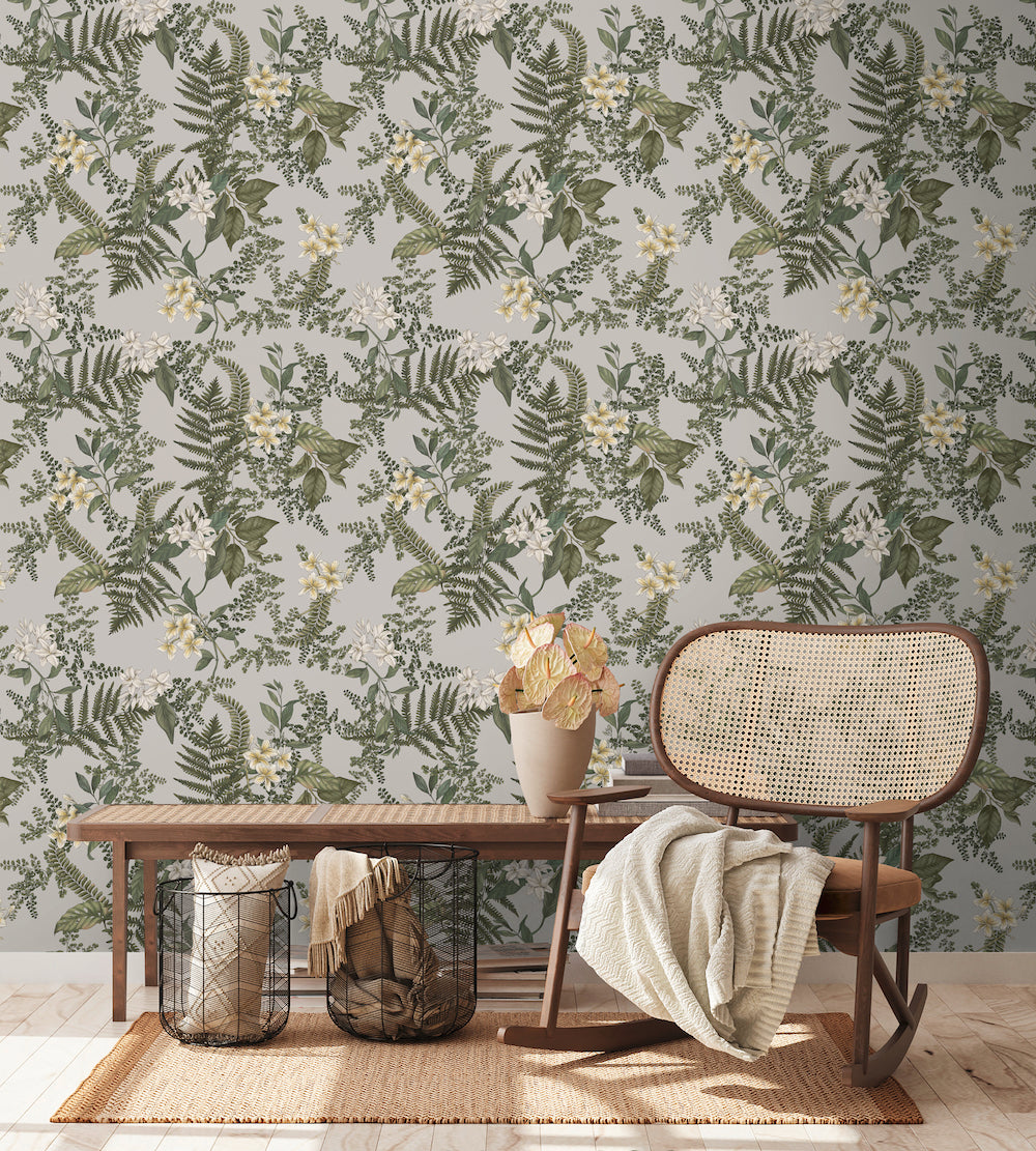 Drawn Into Nature - Flowers & Ferns botanical wallpaper AS Creation    