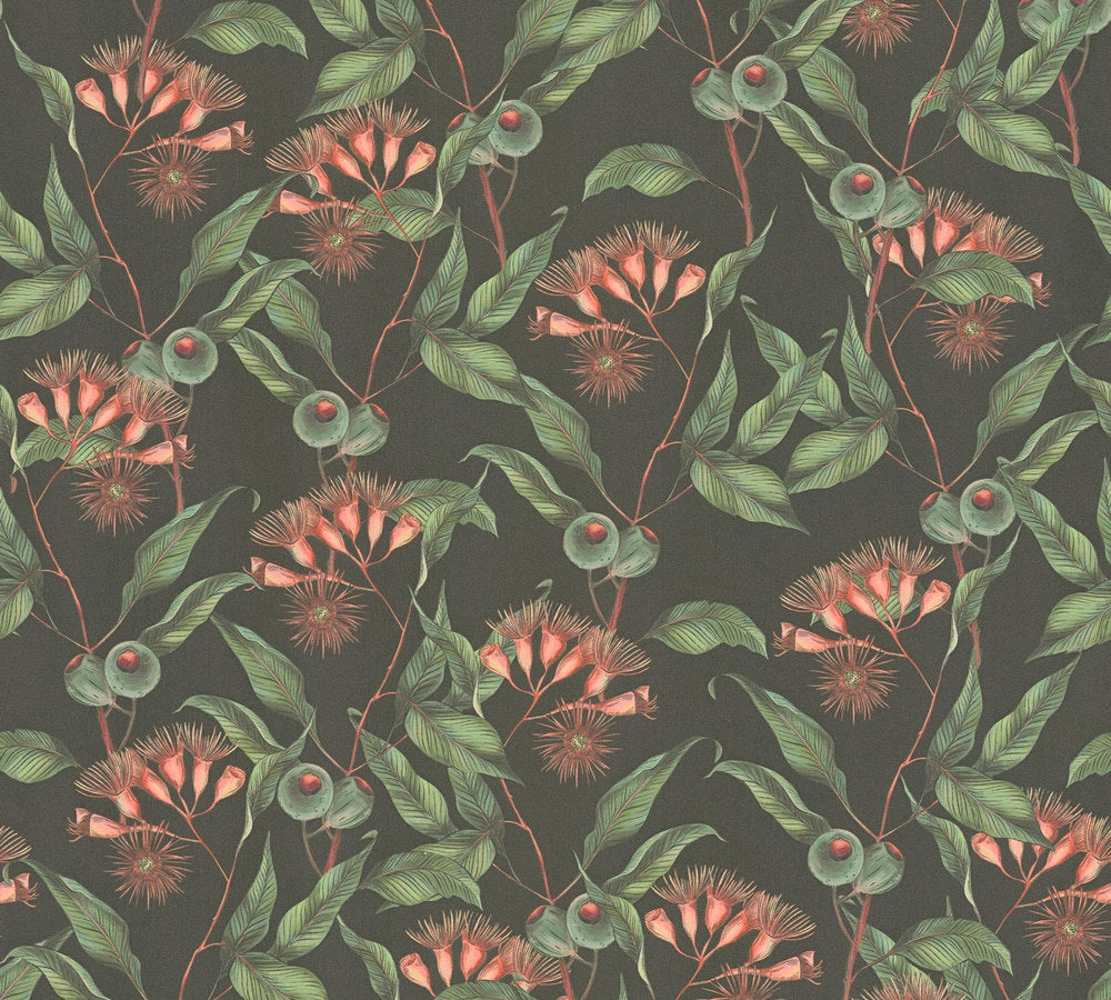 Drawn Into Nature - Leaves & Flowers botanical wallpaper AS Creation Roll Green  394301