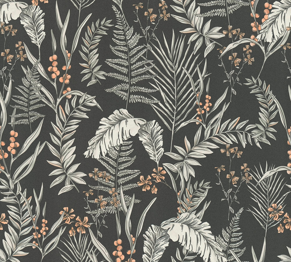 Drawn Into Nature - Meadow Dreams botanical wallpaper AS Creation Roll Black  394341