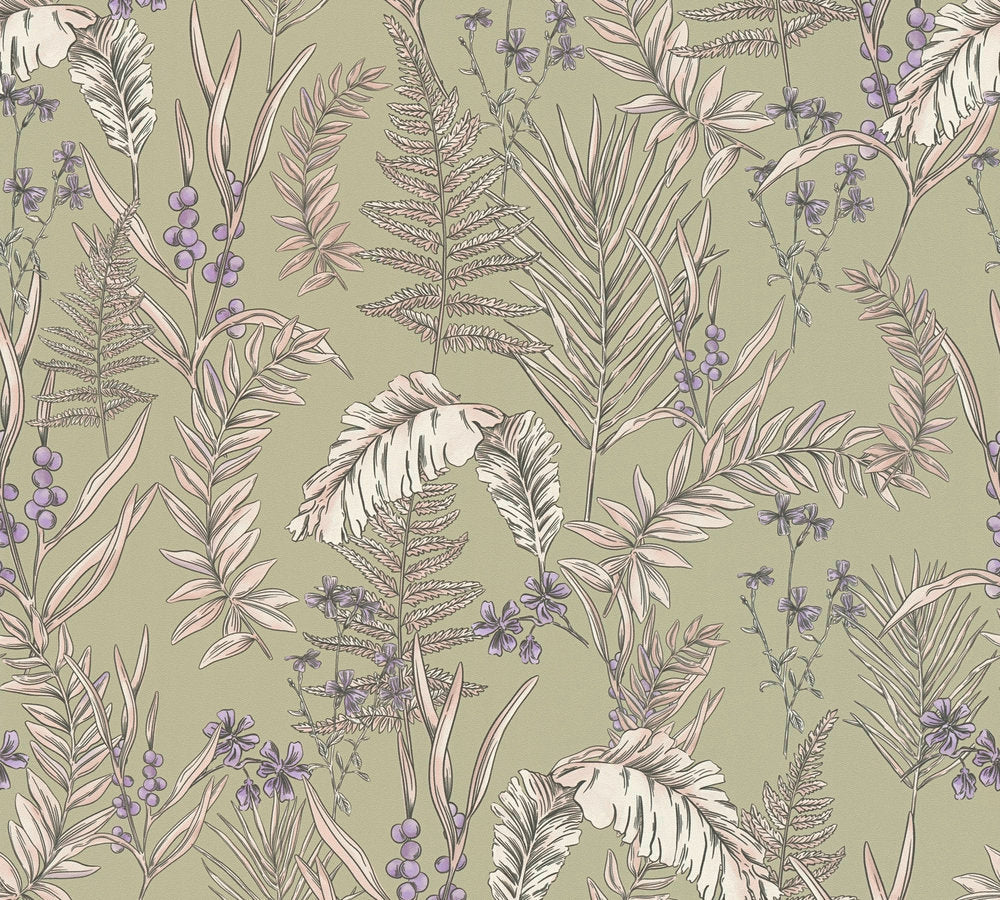 Drawn Into Nature - Meadow Dreams botanical wallpaper AS Creation Roll Green  394343