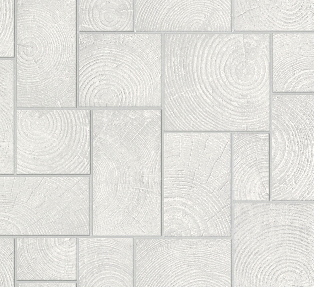 Natural Opulence -  Wood Tiles industrial wallpaper Marburg Roll White/Silver  33226