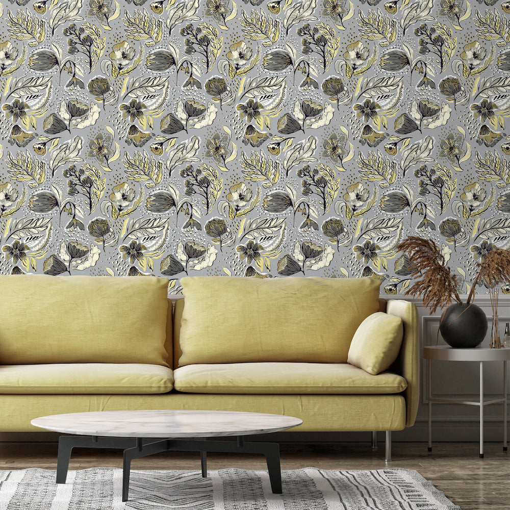 Salt & Pepper - Felice Flock botanical wallpaper Hohenberger    