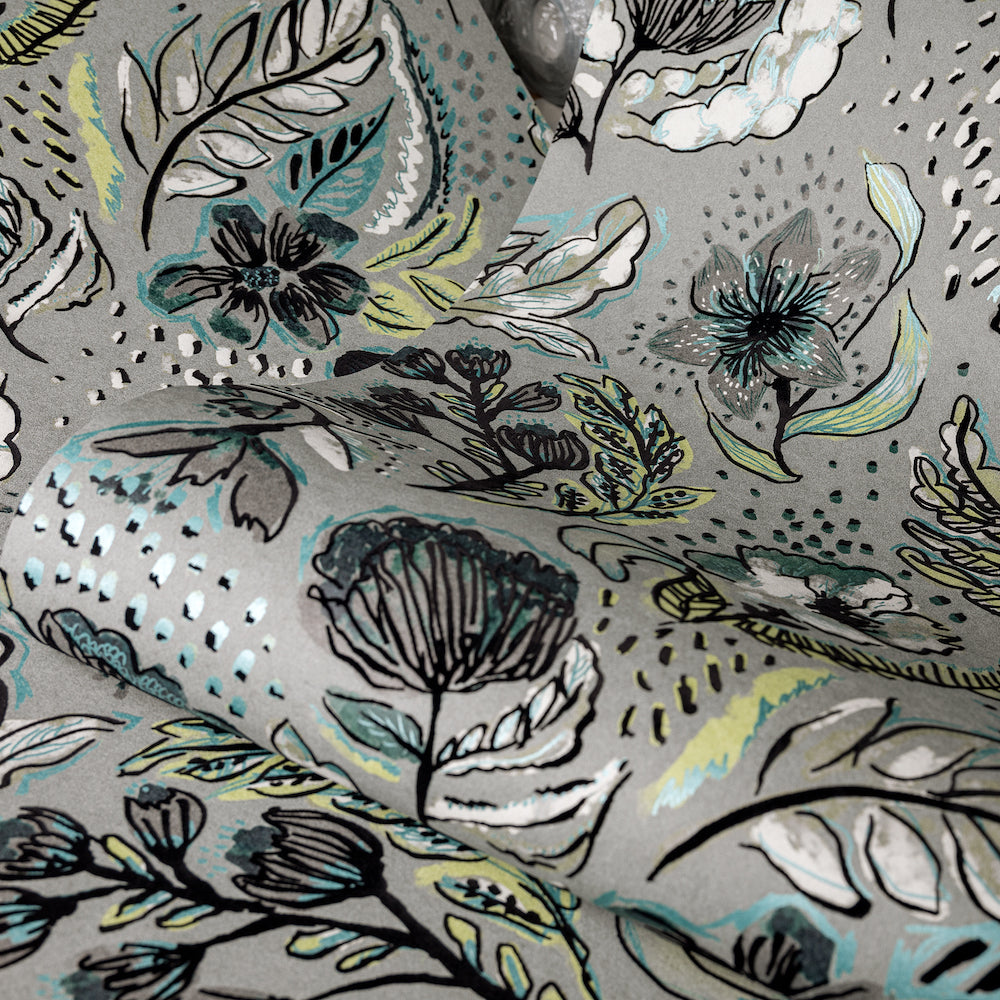 Salt & Pepper - Felice Flock botanical wallpaper Hohenberger    